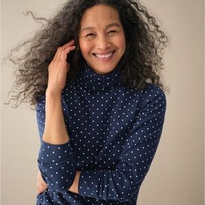 L.L. Bean Navy and White Polka Dot Turtleneck